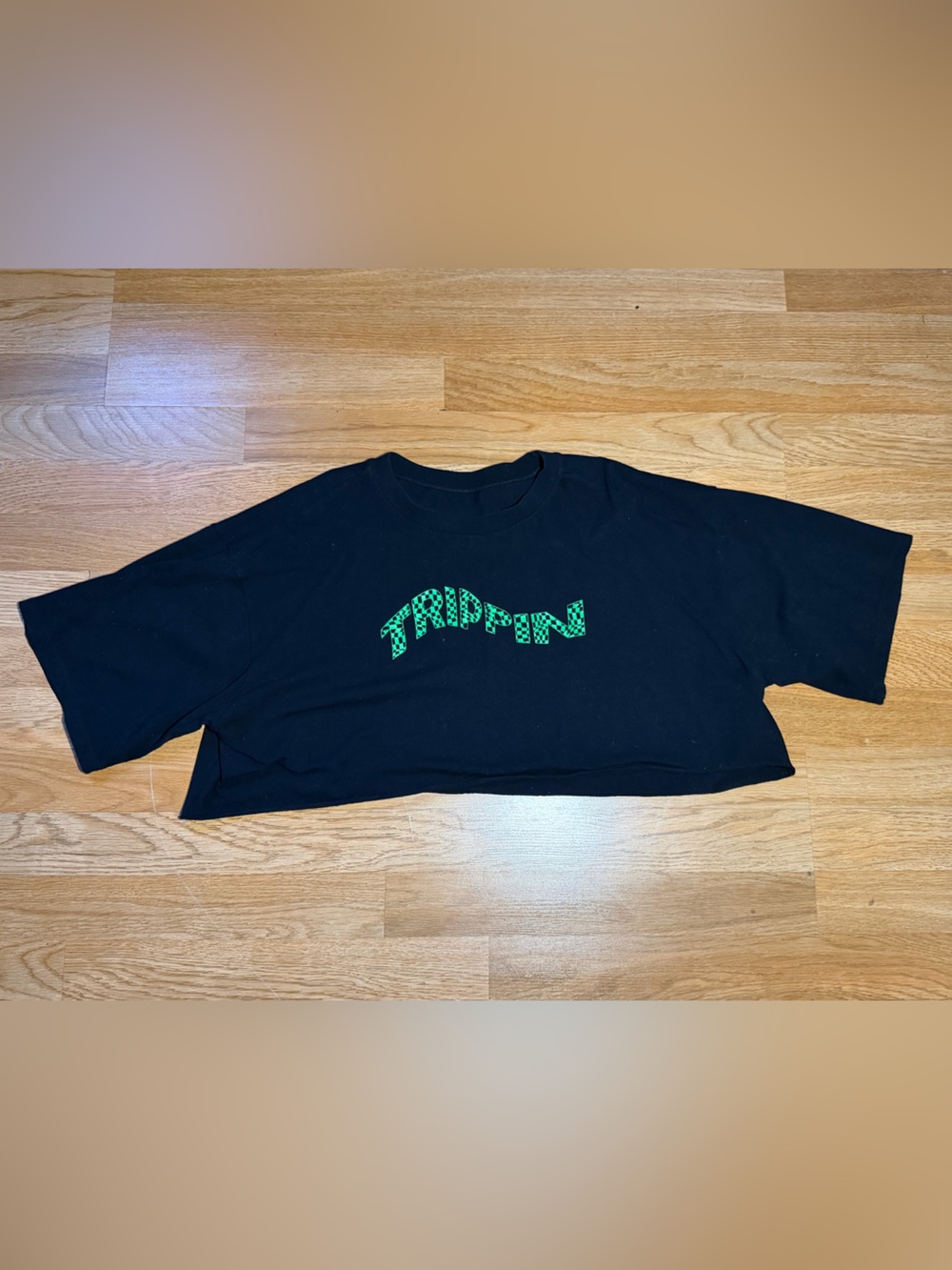 Black Crop Top with Green 'TRIPPIN' Graphic